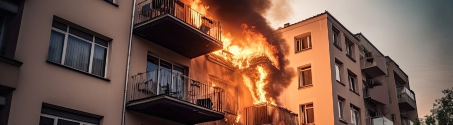 An apartment building burns after catching on fire.